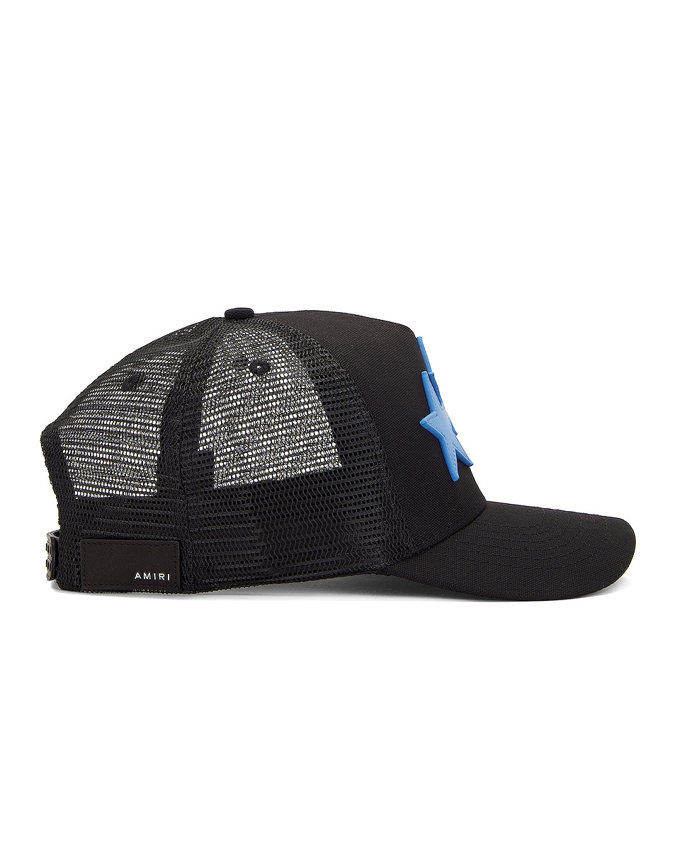 Amiri Three Star Trucker Hat in Black & Carolina Blue